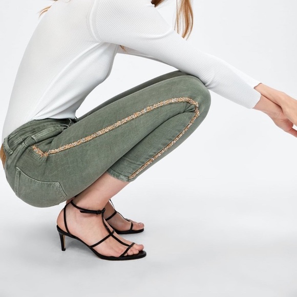 Zara Denim - 🟣4/$20 NWT Zara Mid Rise Skinny Jeans Green 4 Sparkle